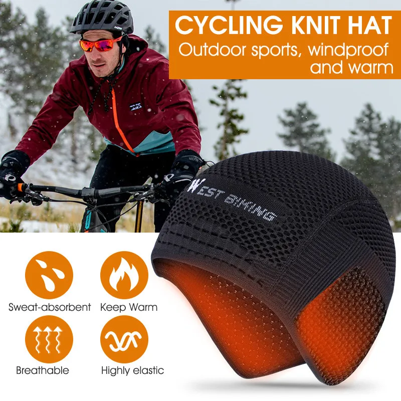 

WEST BIKING Cycling Knitted Cap Winter Thicken Warm Caps Outdoor Sport Ear Protection Hats Helmet Liner Men Women Knitted Cap
