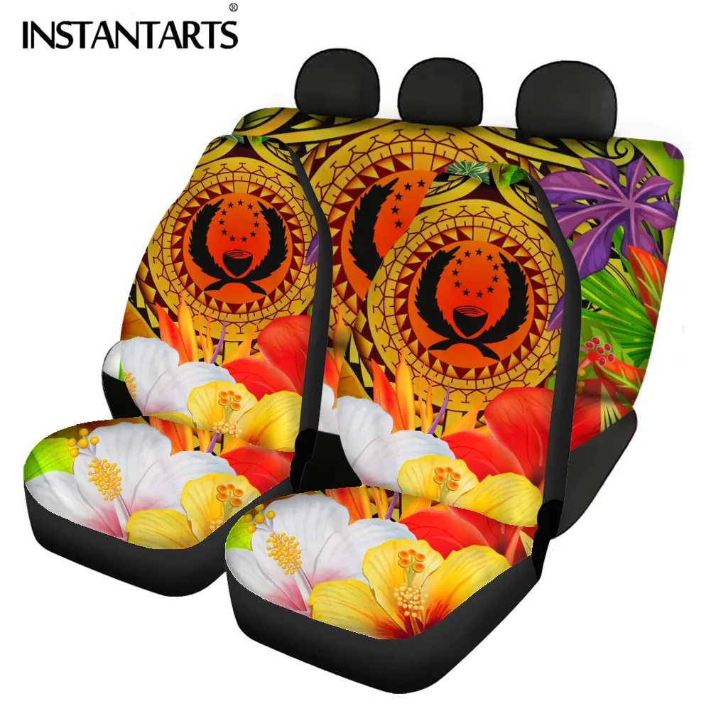 

INSTANTARTS Car Accessories Polynesian Pohnpei Hibiscus Printing Car Seat Covers Full Set for Women Flower Design Seat Cushion