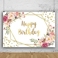 laeacco gold polka dots beautiful flowers happy birthday personalized poster baby shower photo background photographic backdrops