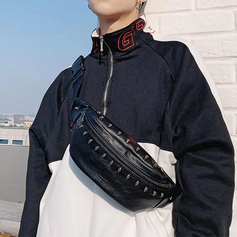 DIINOVIVO Rivet Waist Pack Women Skull Designer Chest Bags Female Banana Bag PU Leather Fanny Travel WHDV1338 | Багаж и сумки