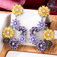 godki korean boho bohemian flowers dangle bloom flower earring luxury aaa cubic zircon for women wedding fashion jewelry 2020