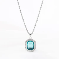 high quality european fashion jewelry pendant malefemale stainless steel square zircon blue crystal necklaces