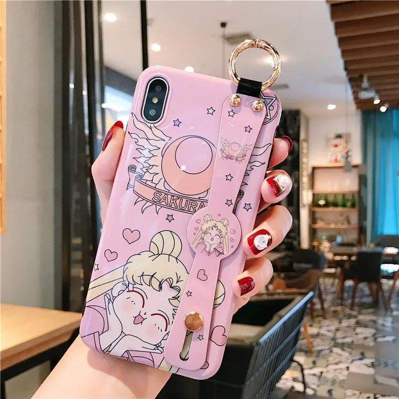 case P30pro Сейлор Мун ремешок чехол мягкий чехол для мобильного телефона для huawei P30/P20 pro mate20 pro/3/4/5 V20 симпатичный держатель в виде ракушки+ платье на бретелях - Цвет: case