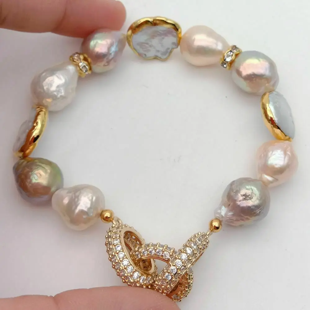 Cultured Keshi Pearl White Coin Pearl Stretch Bracelet
