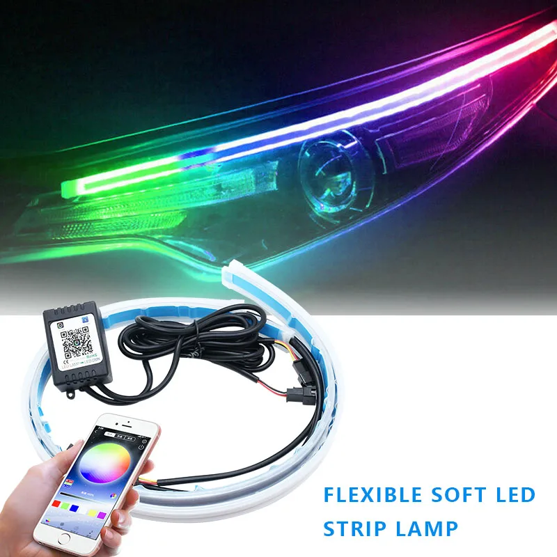 2pcs Car Styling RGB Sequential led strip drl Daytime Running Light with APP Bluetooth Remote Control for Headlight Assembly | Автомобили