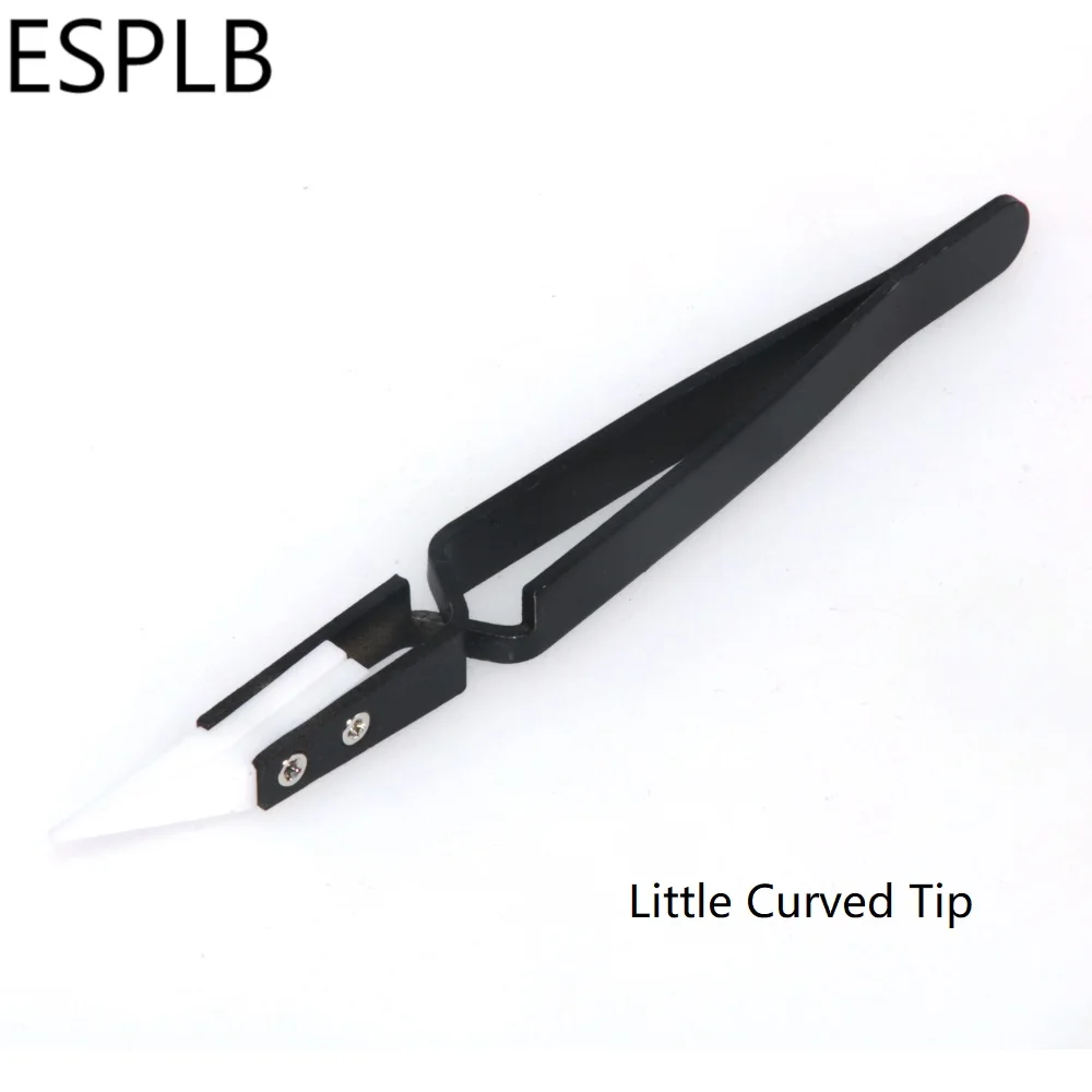 Little Curved Tip Черный-белый керамический обратный Пинцет нержавеющая сталь электронная сигарета антистатические устойчивые изогнутые/прямой наконечник пинцет - Тип головки пинцета: Little Curved Tip