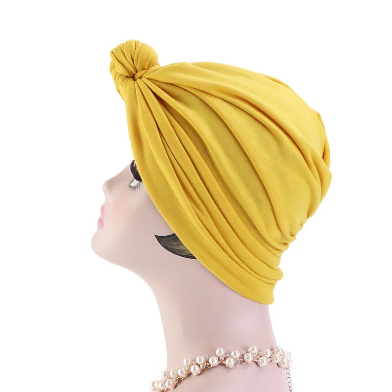 

New Women Stretch Solid Ruffle Turban Hat Scarf Knotted Chemo Beanie Caps Headwrap for Cancer Chemotherapy Hair Loss Accessories