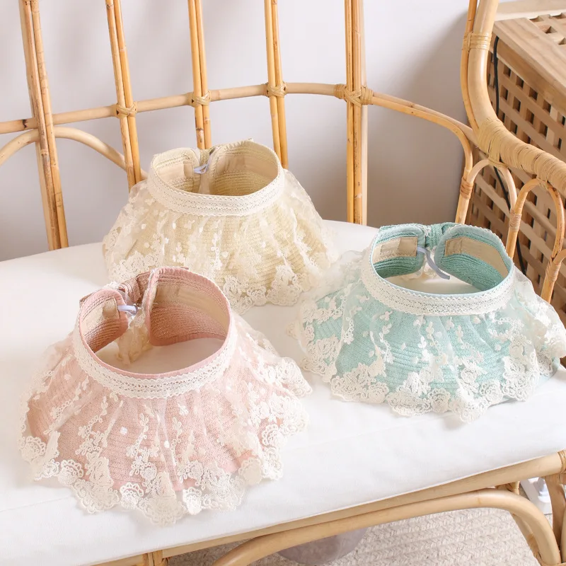 

High Quality Children Empty Top Caps Summer Sun Hat Lace Mesh Decoration Princess Hat fashion baby hollow cap 2021 new
