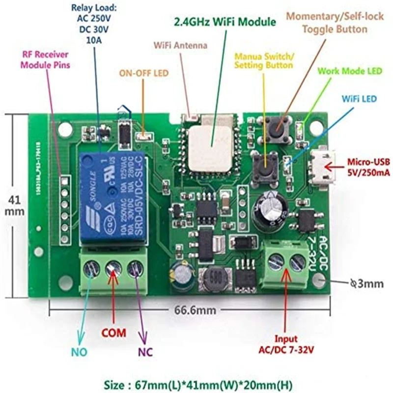 New DC 5V 7-32V YiWelink APP USB 1 way WiFi remote control relay switch module + support 433MHZ | Обустройство дома