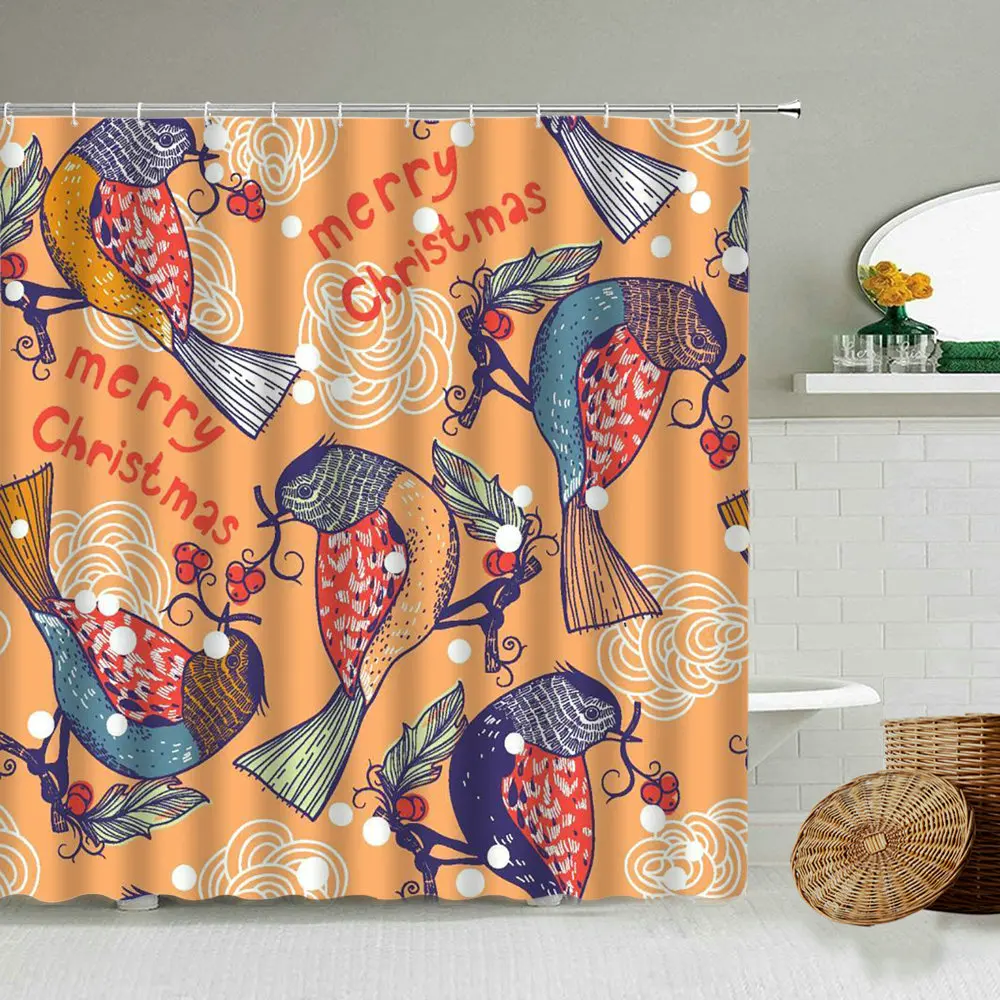 Занавеска для душа в американском стиле ретро с цветочным и птичьим узором