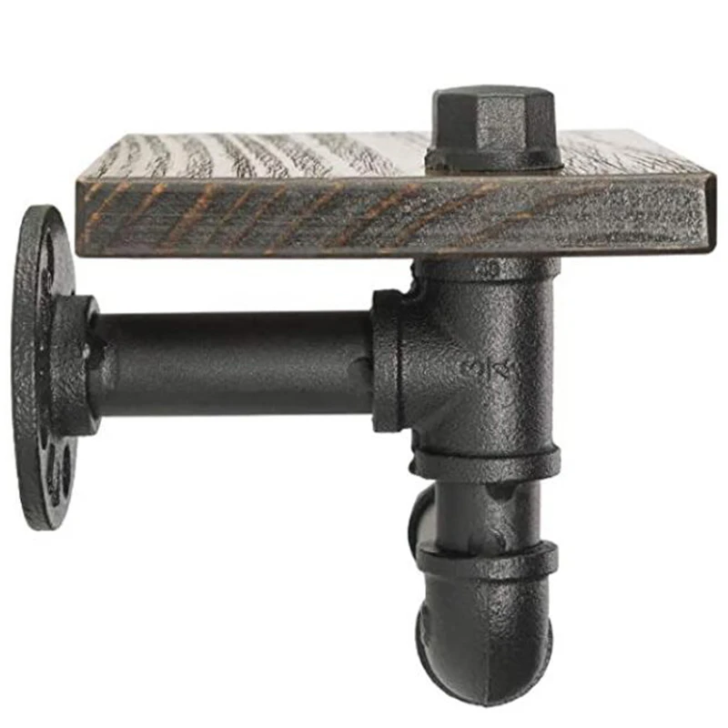 

Industrial Toilet Paper Holder with Rustic Wooden Shelf and Cast Iron Pipe Hardware for Bathroom, Washroom