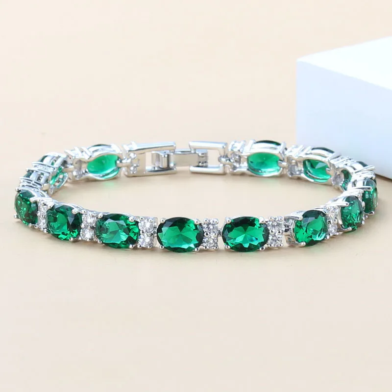 Женский серебряный браслет с зеленым фианитом длина 21 см|Цепочки и браслеты| |