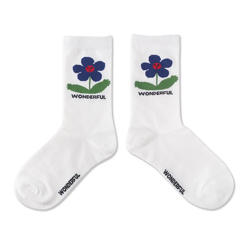 

Solid Sock Women Flower Woman Socks Creative Illustrations Floral Sox Casual Ladies Cotton Spring Autumn Girls Trendy Calcetines