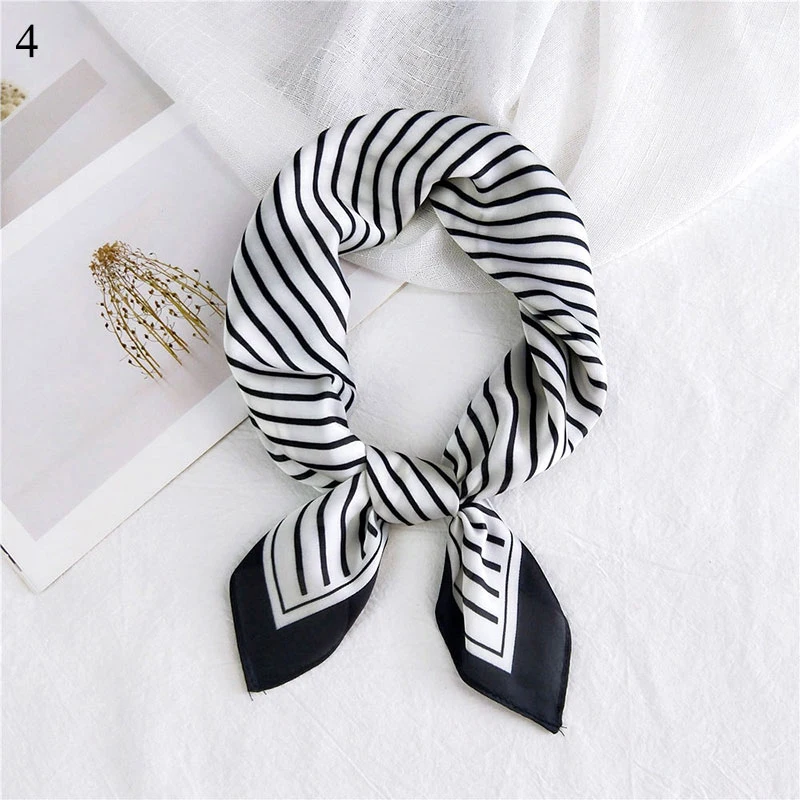 

Fashion Square Scarf Hair Tie Band Elegant Floral Spring Summer Scarf Stripe Print Small Square Scarf All-match Wrap Neckerchief