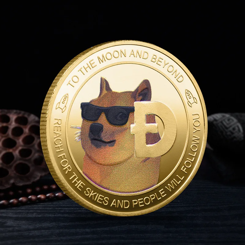Коллекционная сувенирная монета Dogecoin с золотым и серебряным покрытием к Луне за