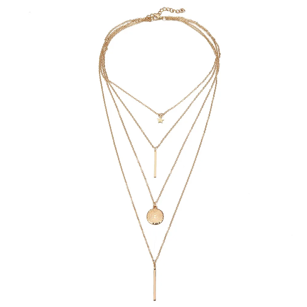 

Necklace For Women Gold Stainless Steel Long Multi-layer Disc Star Pendant Chains Jewelry Accessories
