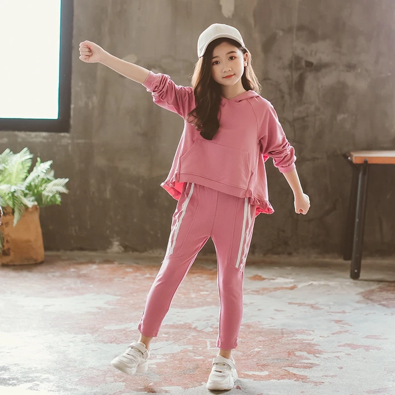 

ZWY557 Girls Hooded Clothing Set Top+Pants 2 Pcs Spring Autumn Children's Set Teen Girls Clothes Sport Suit Outfits 3-10 Years