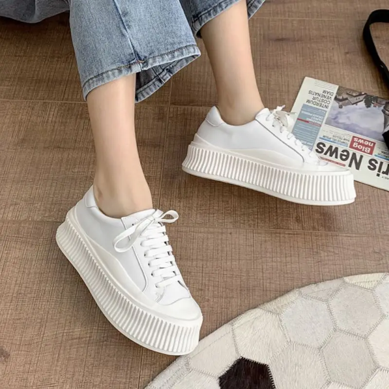 

RIZABINA Women Sneakers Fashion Platform Real Leather Flats Shoes Woman Cross Strap Casual Daily Lady Footwear Size 35-40