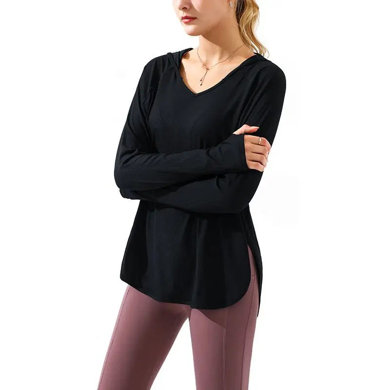 

Yoga Hoodie Loose Gym Crop Sport Top Fitness Women Long Sleeve Shirt Thumb Hole Workout Tops Sporttop Dry Fit Seamless T-shirt
