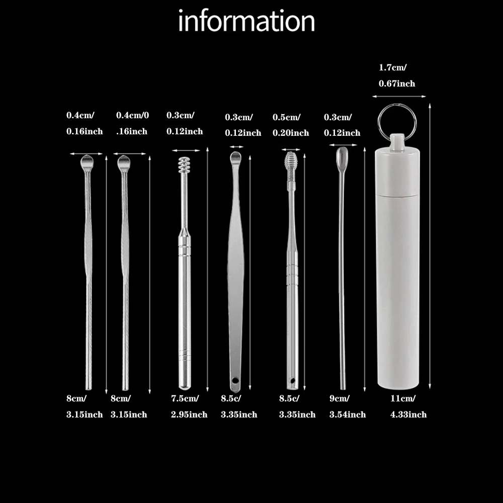 

6 Pcs/Set Stainless Steel Ear Wax Pickers Earpick Wax Remover Curette Ear Pick Cleaner Ear Cleaner Spoon Ear Care Clean Tools