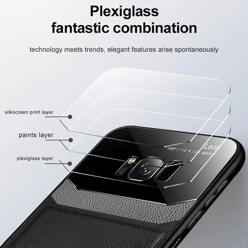 Противоударный чехол для Samsung S8 Plus + кожаный зеркальный стеклянный задней панели