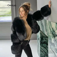 black imitation leather fox fur jacket short women winter outwear thick warm faux fox fur coats plus size fluffy overcoat new