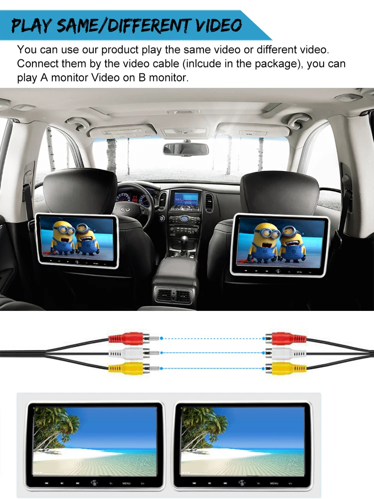 Монитор на подголовник автомобиля 10 1 дюйма 1024x600 HD HDMI IR AV FM USB | Автомобили и
