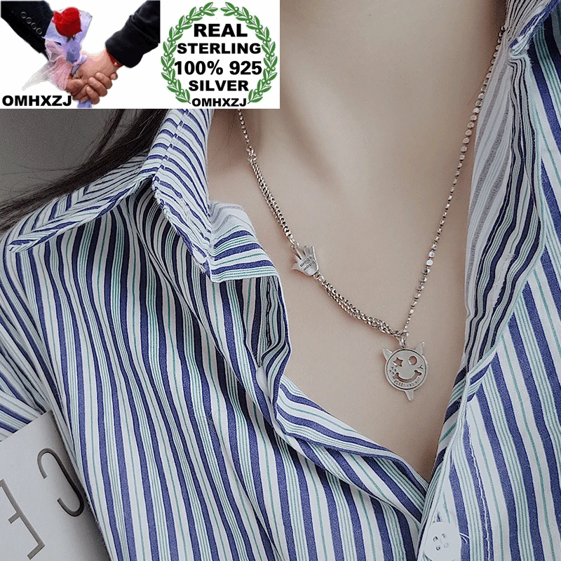 OMHXZJ Wholesale HA23 European Fashion Woman Girl Birthday Party Gift Devil Smile Hand 100% 925 Sterling Silver Pendant Necklace | Украшения