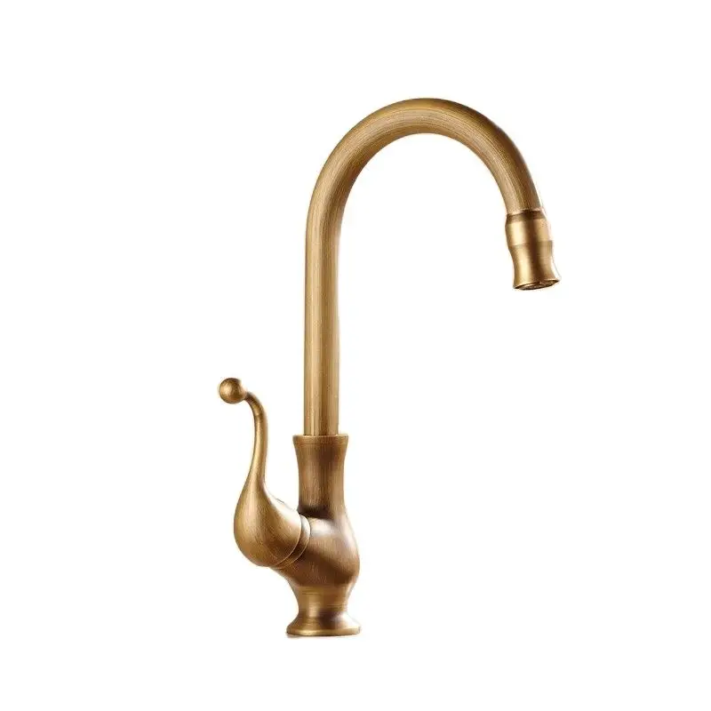 

Кухонный смеситель из античной бронзы, латунный кран для раковины с высокой дужкой, поворотный носик, для горячей и холодной умывальника