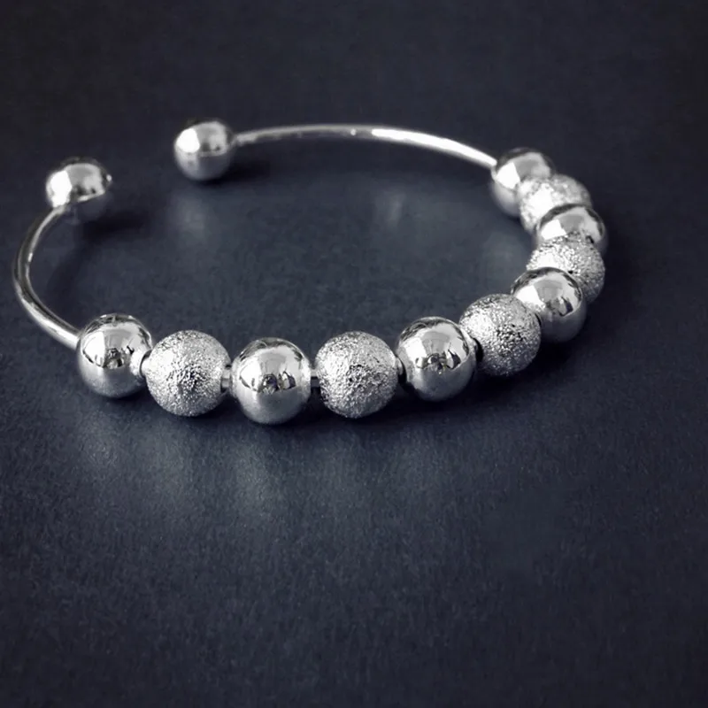 Лидер продаж женские 925 пробы серебряные браслеты с бусинами открытые манжеты и