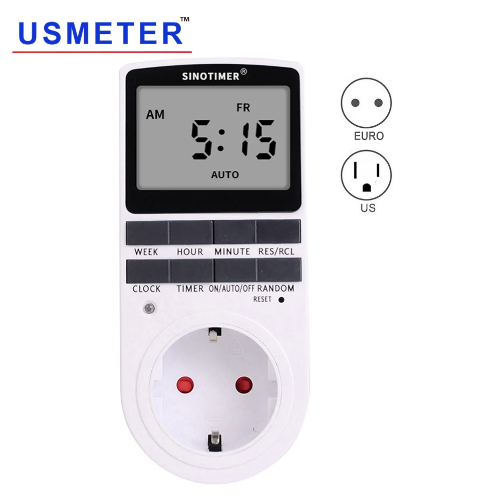 TM515 розетка с таймером, время на выходе, часы 220 В 110 В AC, EU, US, цифровая розетка, таймер, еженедельная программируемая розетка, таймер