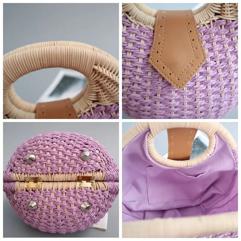 

Summer Beach Color Shell Woven Women Handbags Large Capacity Straw Women's Bag Round Rattan Handmade Tote Bag For Women 2021 New