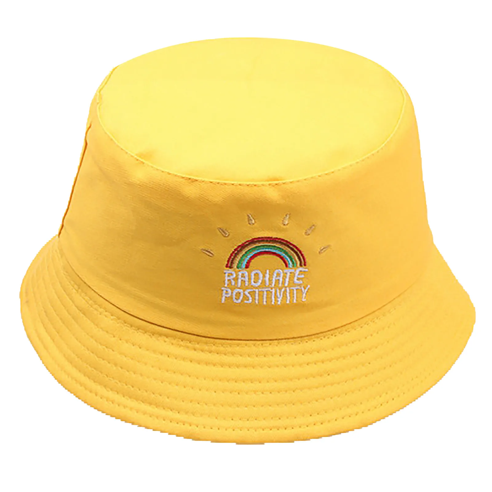

2021 Summer Spring Fashion Women Canvas Rainbow Print Basin Hats Fisherman Hat Outdoor Beach Travel Sunhat Buacket Cap