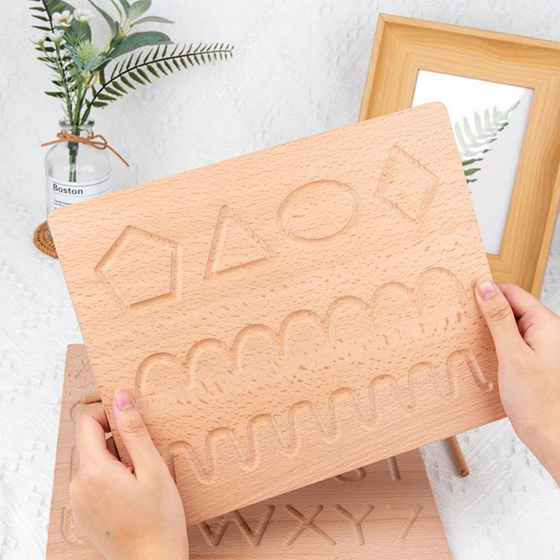 

Wooden Toys Board Kids Early Education Puzzle Double-sided Montessori Numbers and Alphabet Groove Board Children's Toys