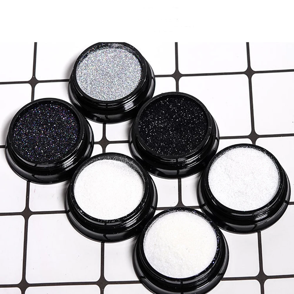 1 коробка Блестящий Порошок для ногтей Блестки Белый Черный лак сахар 3D блестящие