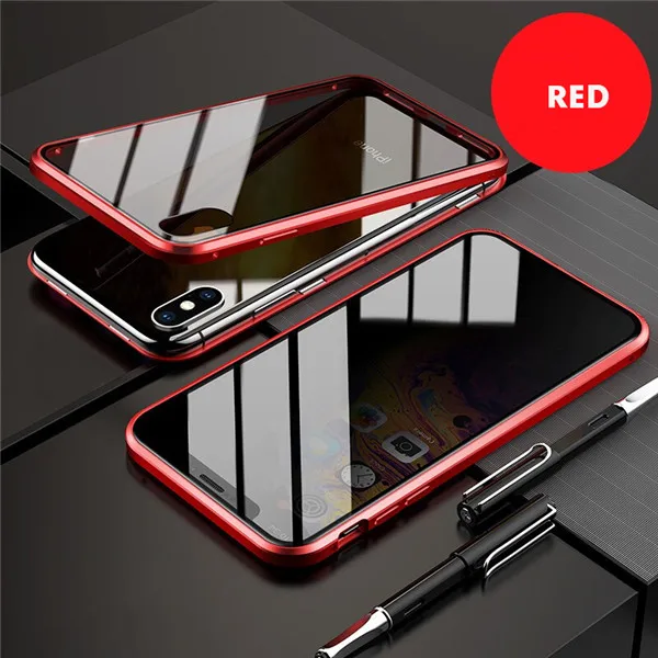 Red 360 магнитный адсорбционный чехол для iPhone XS MAX XR X 7 8 6 6s Plus Передняя Задняя крышка из закаленного стекла полный защитный чехол на для айфон XS MAX X 8 Plus 7 6 6s плюс XR - Цвет: Red