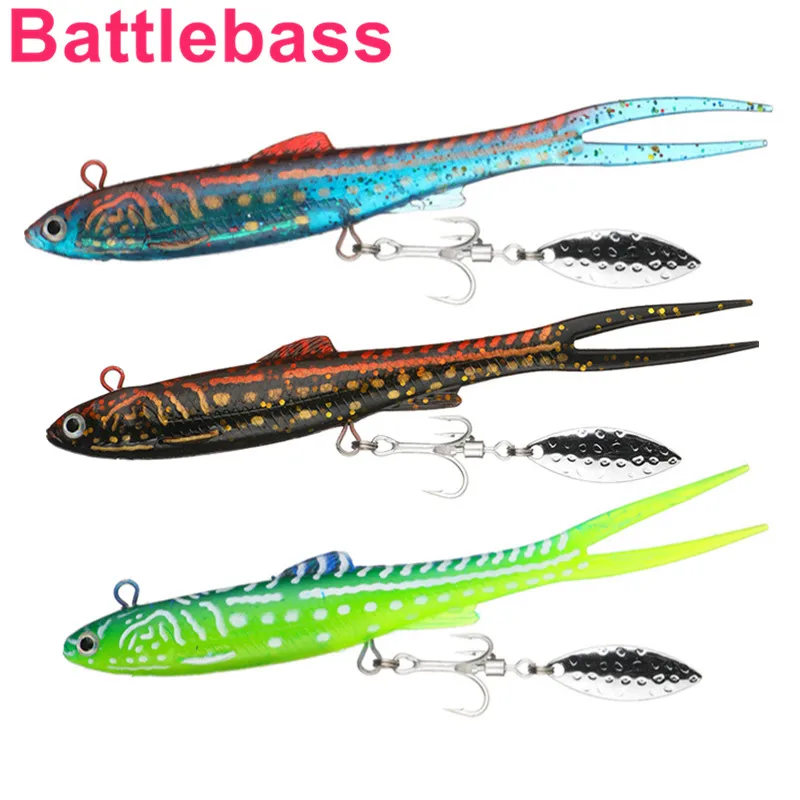 

BATTLEBASS Sell Trout Fishing Lures 140mm 27g Soft Bait With Spoon&Plastic Tail Sinking Wobbler Artificial PVC Soft Lure Tackle