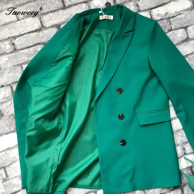 

Female Jackets Fashion Suits Outwear 2019 Spring Autumn Coat OL Casual Double Breasted Women Blazer Jacket Notched Collar