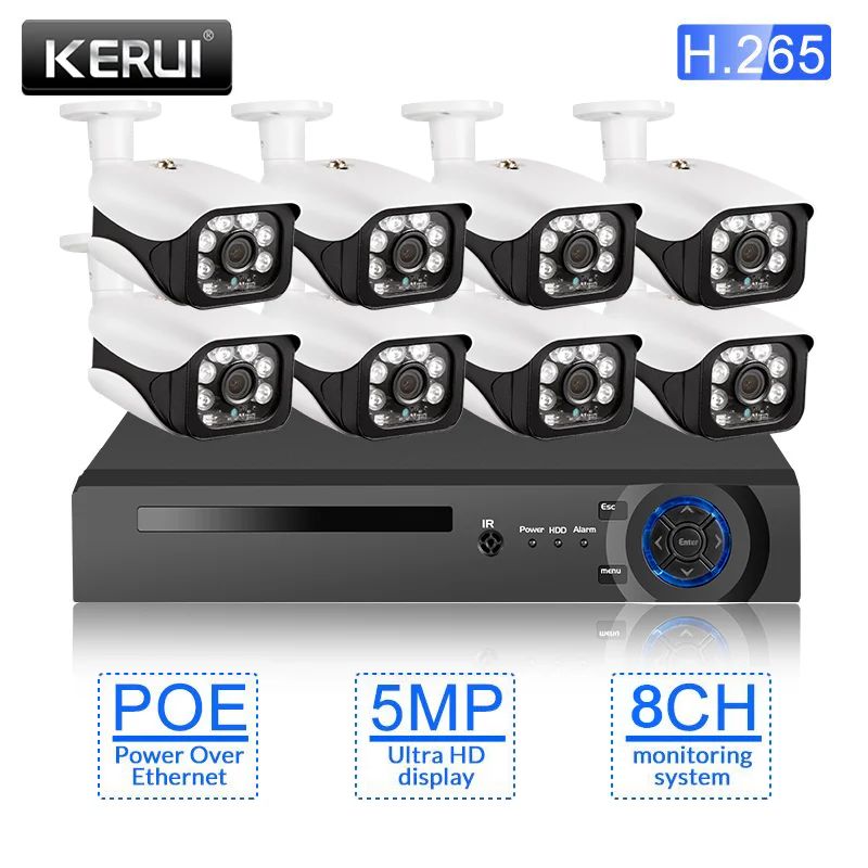 

Камера видеонаблюдения KERUI H.265, 8 каналов, 5 Мп, POE