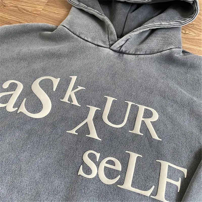 

Logo ASKYURSELF Hoodie Oversize Letters Printed ASKYURSELF Sweatshirts Vintage Thick Cotton Inside Velvet Hoodies Pullovers