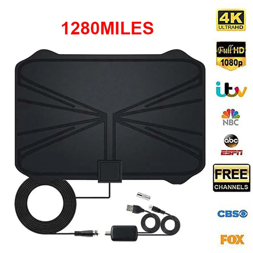 Цифровая HDTV антенна 4K 1280 миль 28 дБ с высоким коэффициентом усиления черная ультра