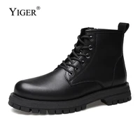 yiger mens martins black man casual tooling boots male vintage trend lace up boots leisure motorcycle boots genuine leather