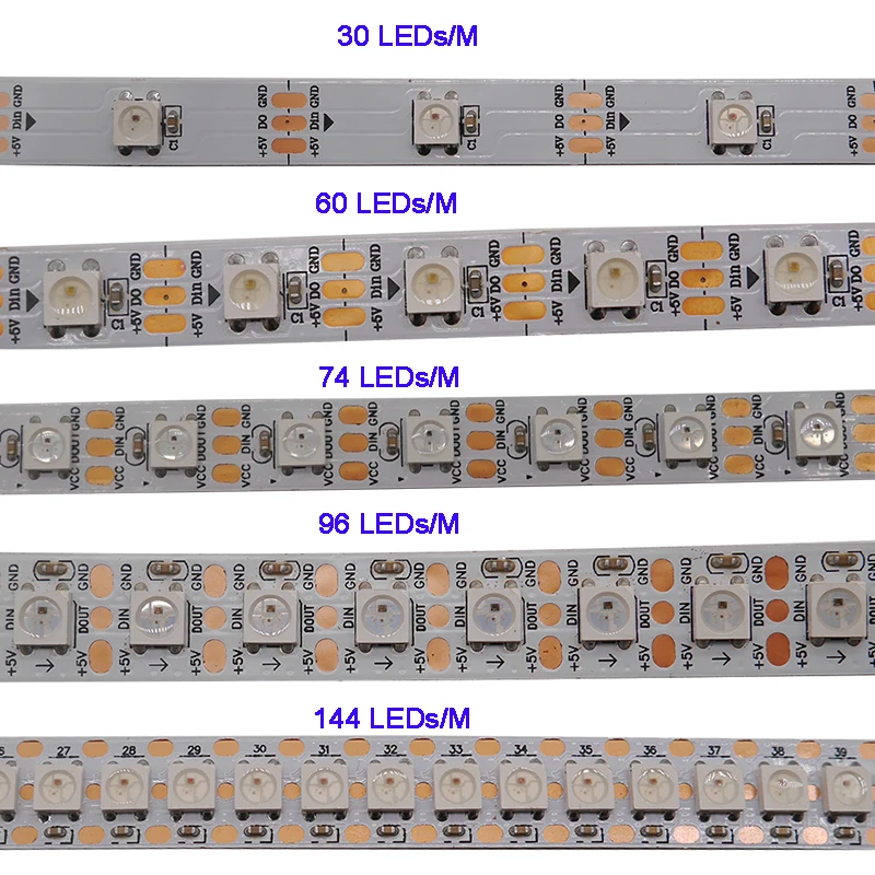 WS2812B 1 м/3 м/5 м 30/60/74/96/100/144 пикселей/светодиодов/м умная светодиодная Пиксельная