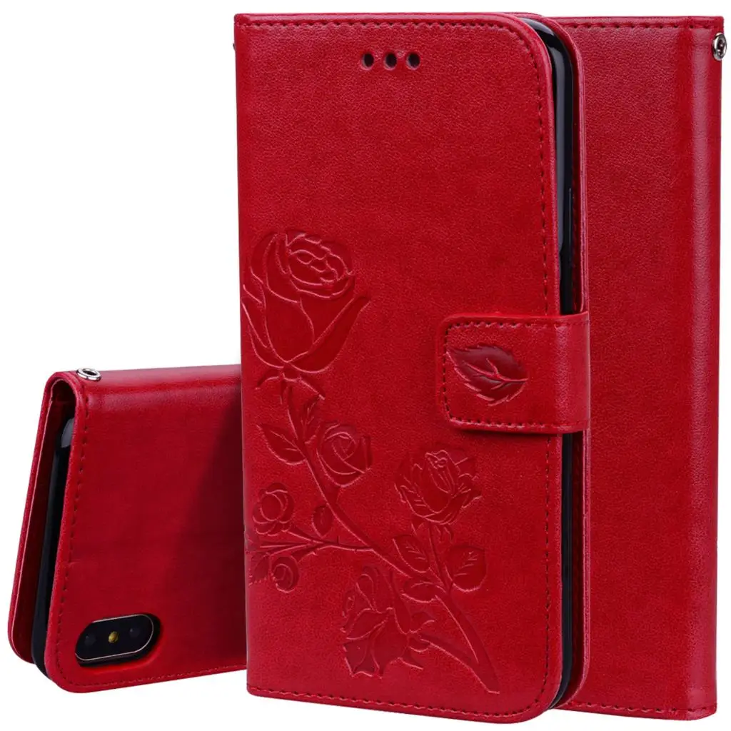 Двойной Кожаный чехол книжка с объемными розами для iPhone 11 Pro X XS Max XR телефона 6 6s 7 8