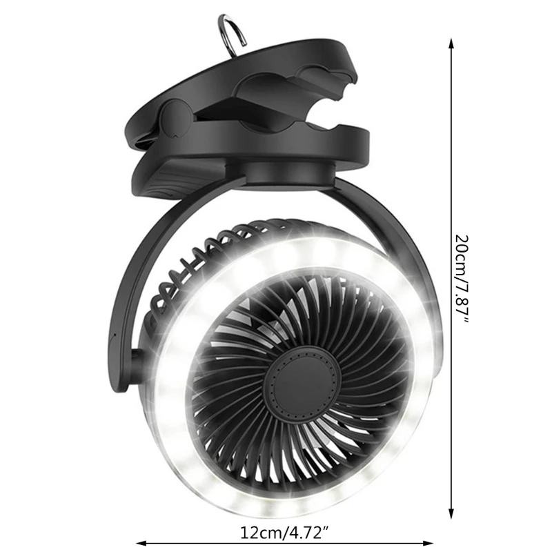 

10000mAh USB Rechargeable Camping Fan Clip on Desktop Cooler Fan for Tent, with LED Lights & Hanging Hook