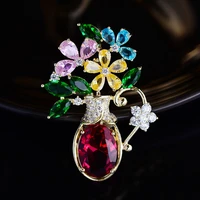 okily elegant winter hat scarf brooches pin womens xmas jewelry colorful cz flower vase broochpin christmas bouquet accessories
