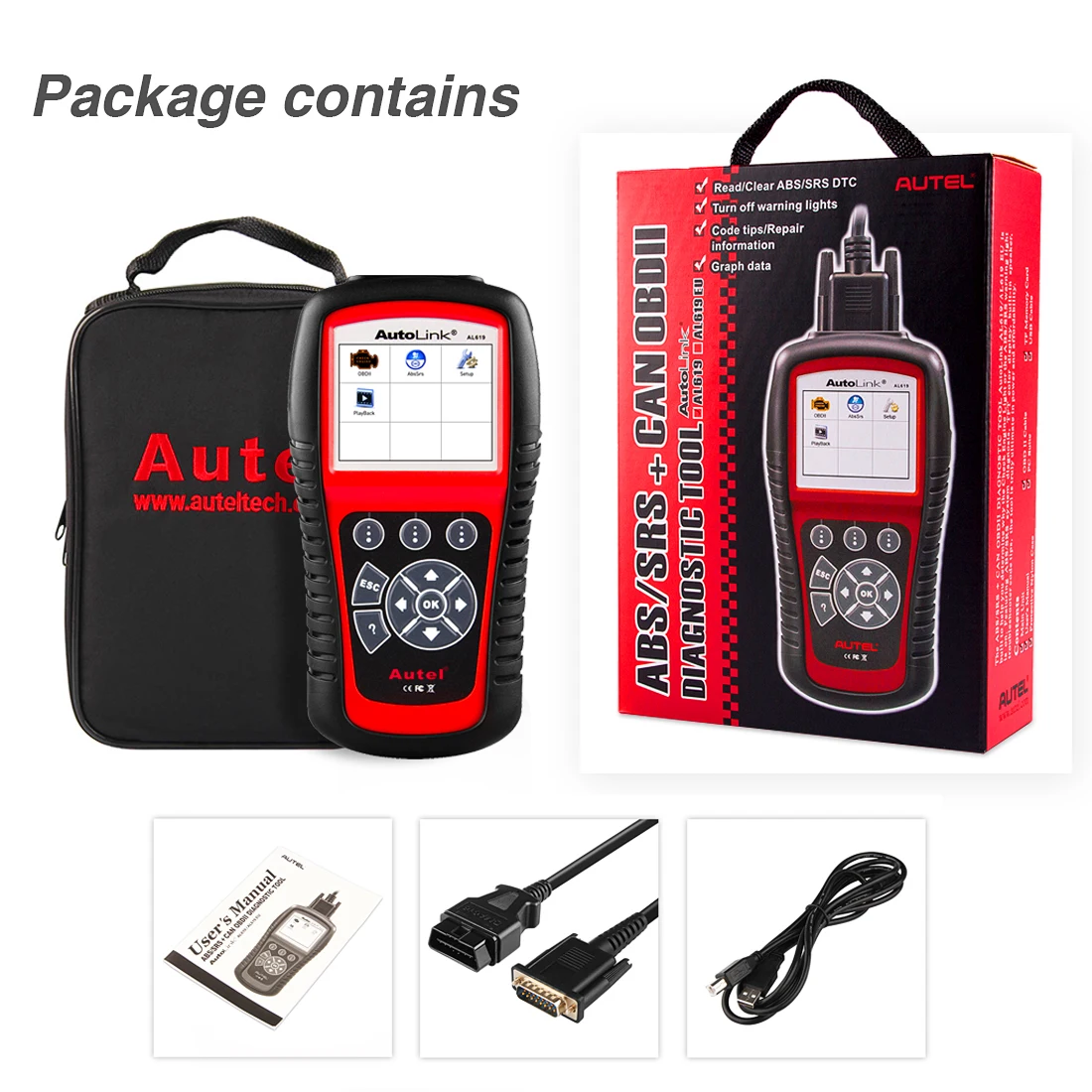 Диагностический сканер Autel AL619 OBD2 автомобильный диагностический инструмент для