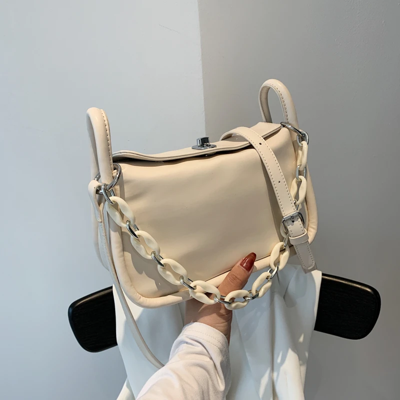 

Сумка на плечо женская с цепочкой, кожаный однотонный саквояж на плечо, Повседневная компактная квадратная клатч, 2021