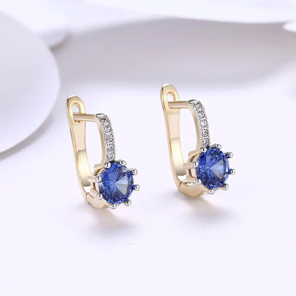 

Wholesale 10 Pairs Luxury White Blue Zircon Stud Earrings For Women Jewelry Ladies Earrings Champagne Gold Earrings For Girls