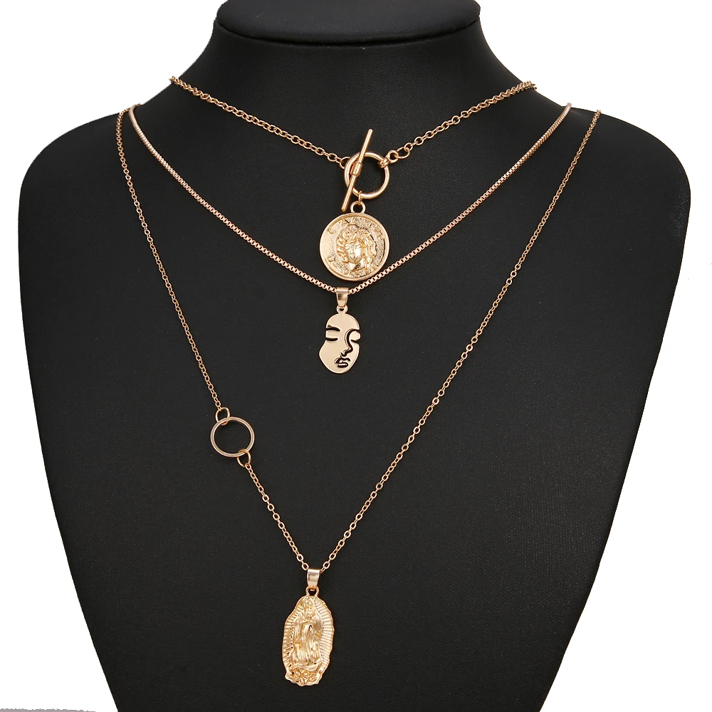 DAXI Punk Multi Layered Choker chain Necklace collar mujer Statement Virgin Mary Coin Pendant chains Women Jewelry | Украшения и